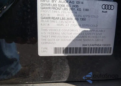 2014 Audi Q5 2.0T Premium z USA, uszkodzony, nr VIN WA1LFAFPXEA100009